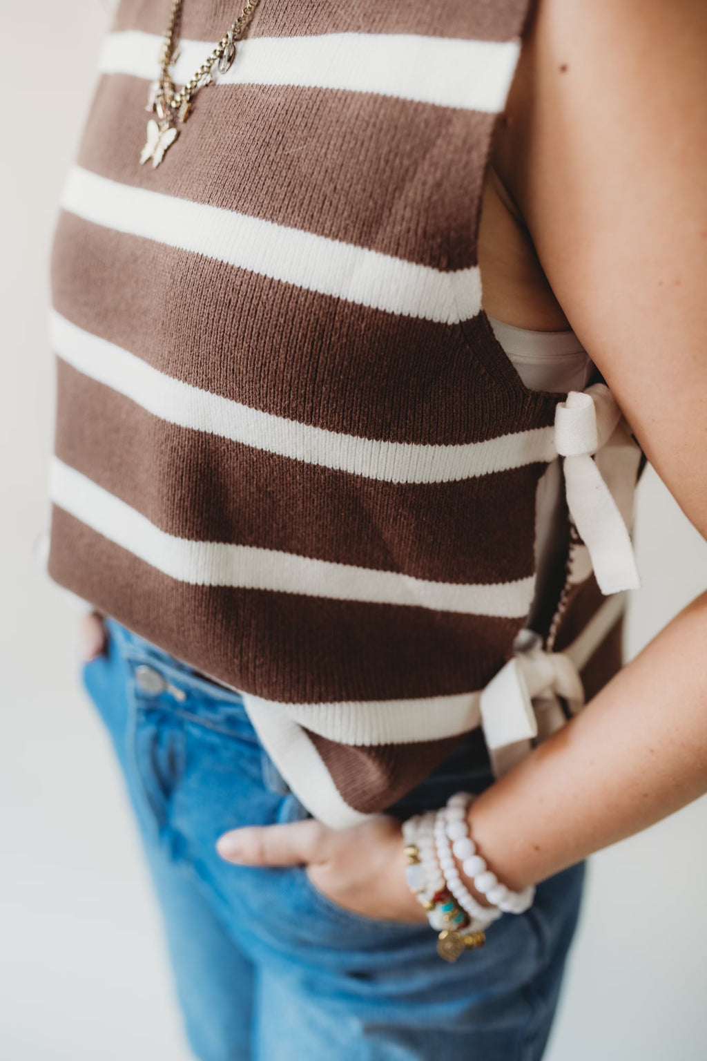 Hannah Striped Sweater Vest- Brown