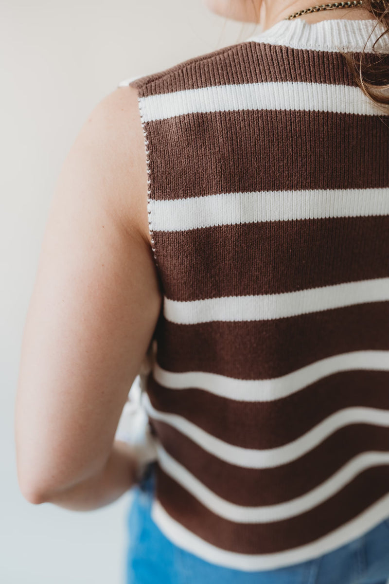 Hannah Striped Sweater Vest- Brown