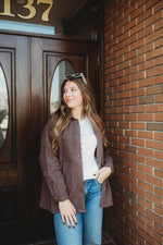 Quilted Long Sleeve Shacket- Brown