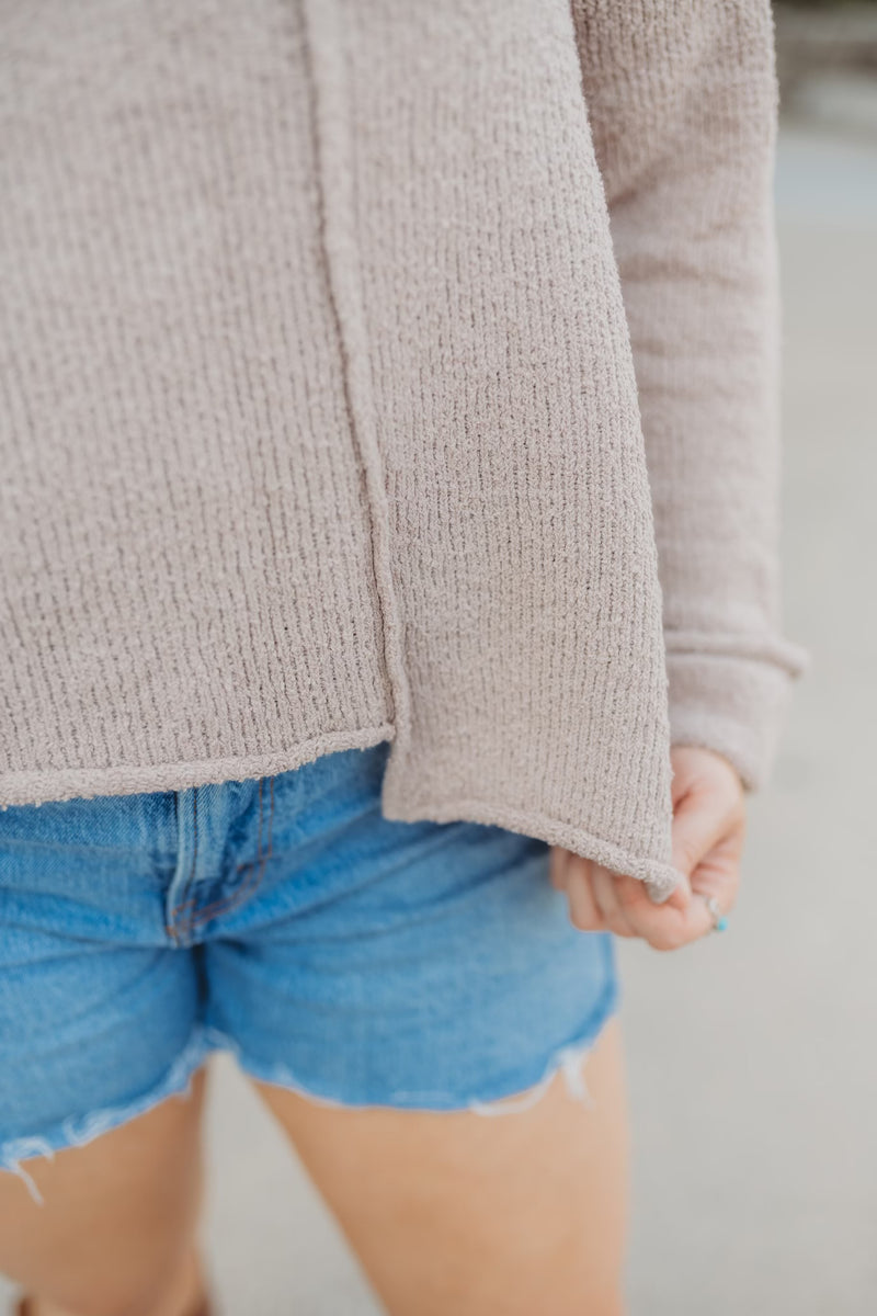 Asymmetric Hem Drop Shoulder Sweater - Mocha