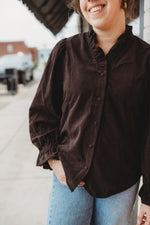 Mocha Corduroy Ruffle Shirt