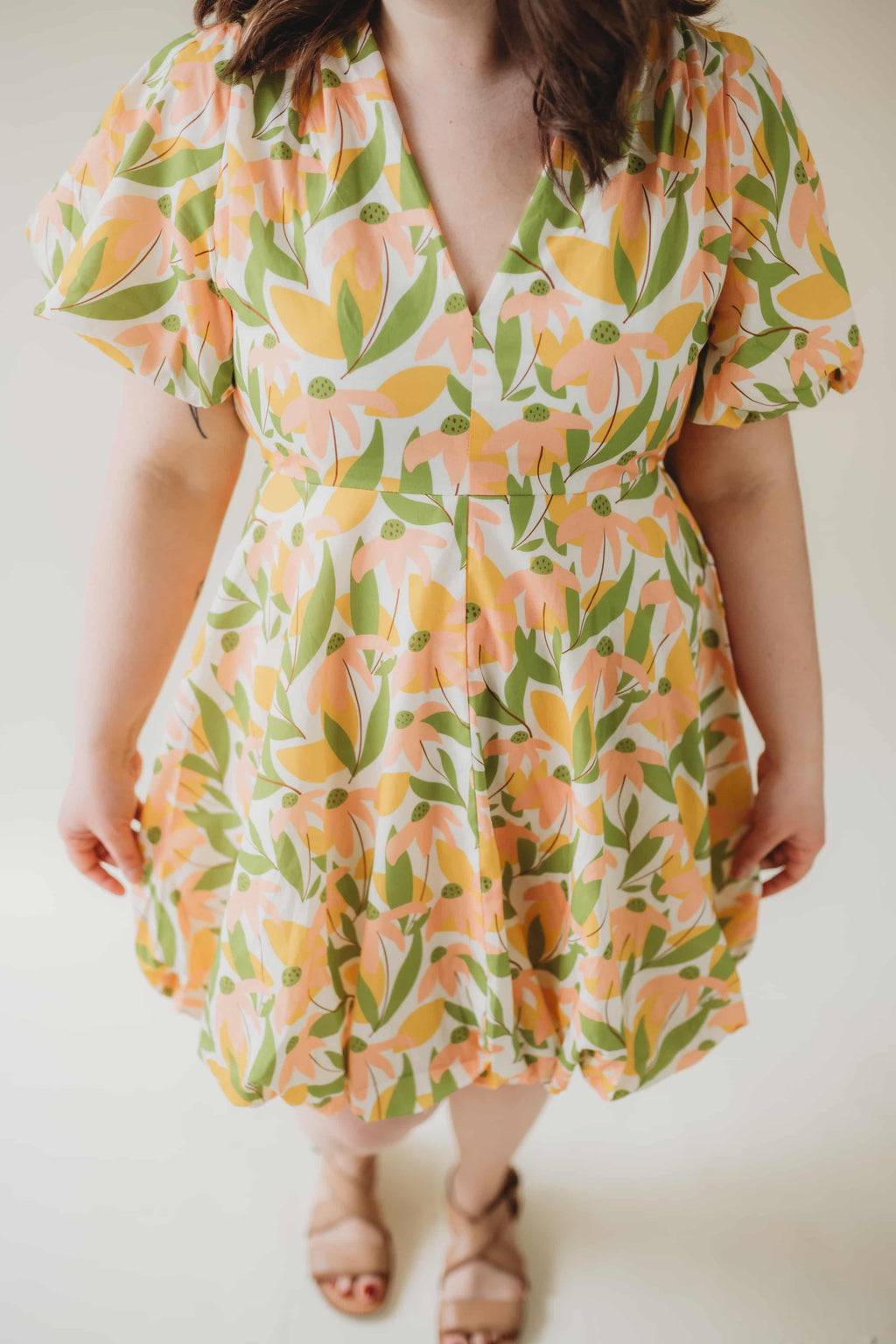 Puff Sleeve Floral Dress - Yellow