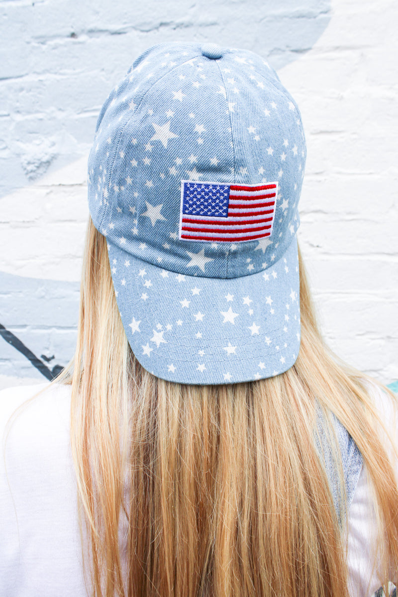 Flag Patch Baseball Cap -Denim Stars