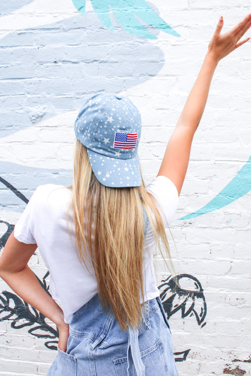 Flag Patch Baseball Cap -Denim Stars
