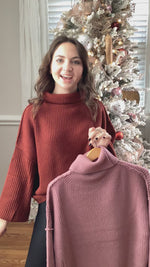 Cuddle Up Oversized Turtleneck Sweater -Rose