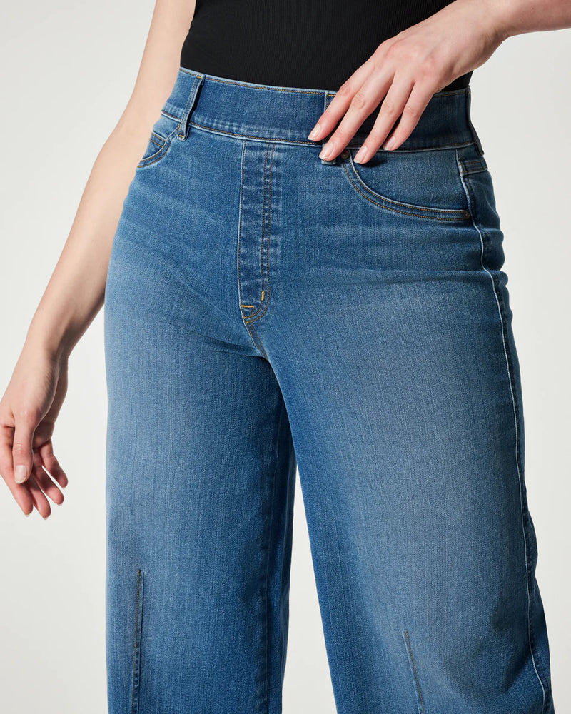 Spanx Seamed Front Wide Leg Jeans-Ecru