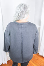 Braided Knit Crew Sweater -Charcoal